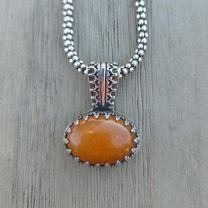 Authentic Carolyn Pollack 925 Sterling Silver Carnelian Pendant Necklace 18"